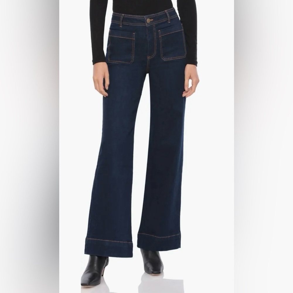 Bagatelle Collection High Rise Wide Leg Patch Pocket Sailor Dark Blue Jeans 27